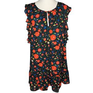J.Crew Factory Flutter Sleeve Floral Dress Size Large Keyhole Front Lined